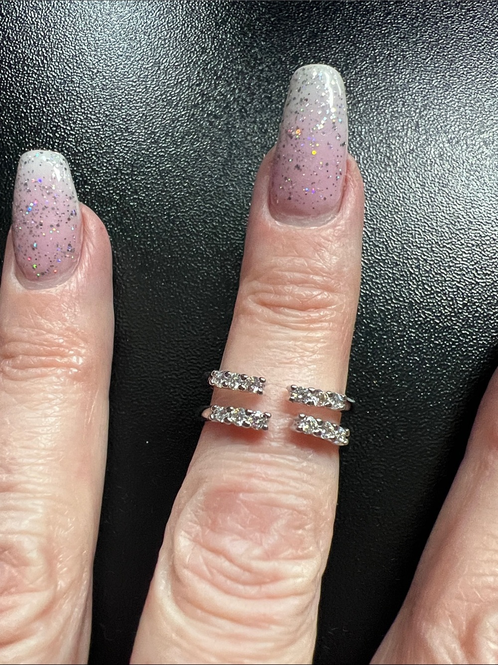 2 Silver Crystal Row accent Ring - Sparkling Open Band